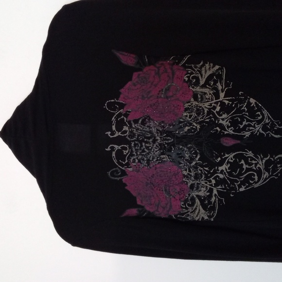 Waterfall Cardigan with Long Sleeves and Floral Embellishment - Picture 3 of 9